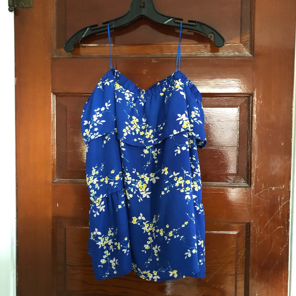 Off the shoulder floral print summer top w/sleeves